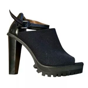 H&M Boots Booties Navy Blue Suede Open Toe Ankle Strap Heels US 9 l EURO 39